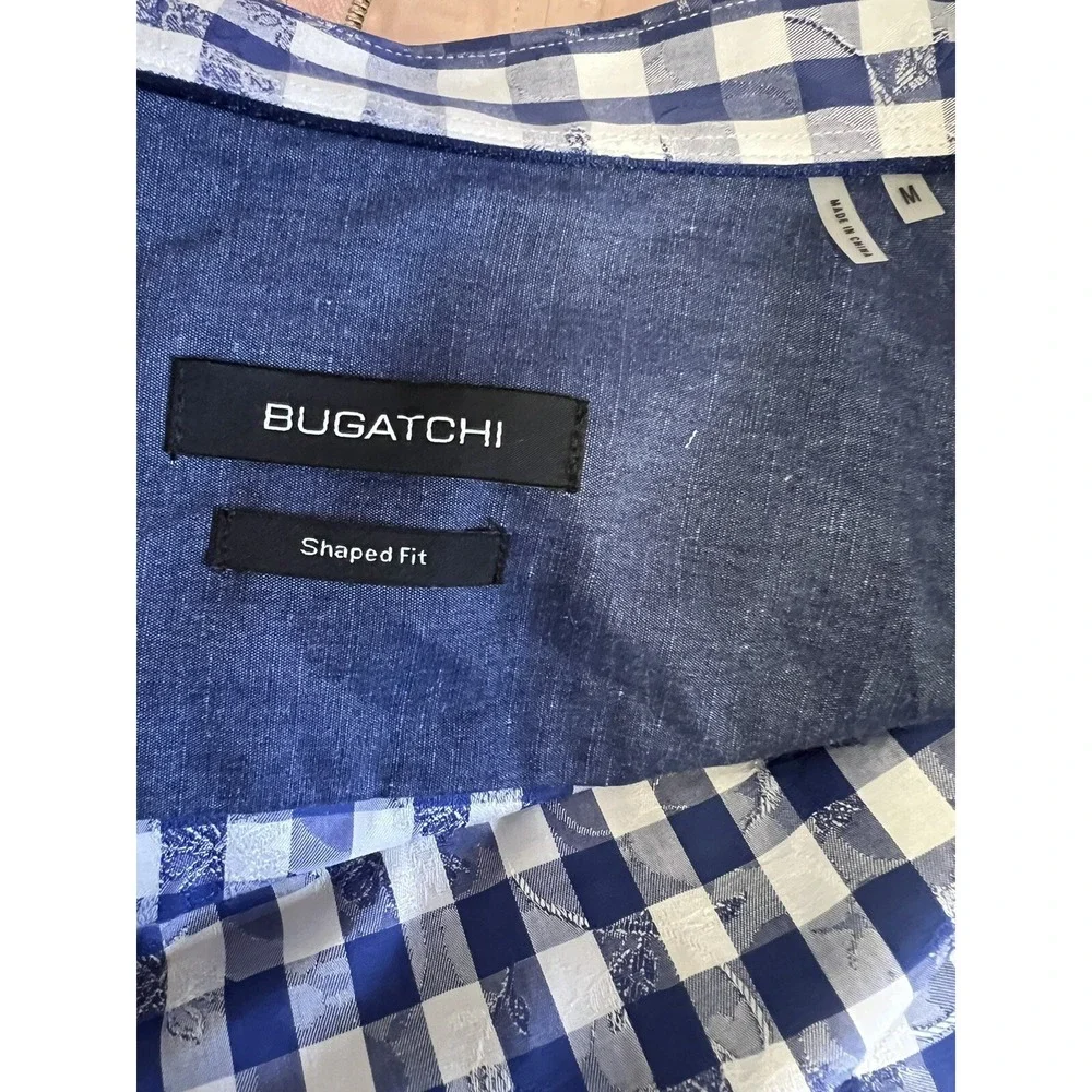 Bugatchi NeMens Medium Shaped Fit Blue / White‎ Plaid Long Sleeve Shirt Light